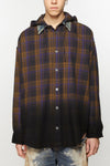 HOODED BUTTON-UP SHIRT IN PURPLE/BROWN, FW24