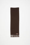 SKINNY FRINGE WOOL SCARF IN BROWN MELANGE