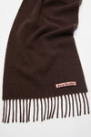 SKINNY FRINGE WOOL SCARF IN BROWN MELANGE