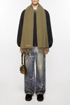 SKINNY FRINGE WOOL SCARF IN KHAKI GREEN