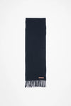 SKINNY FRINGE WOOL SCARF IN NAVY BLUE