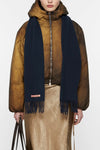 SKINNY FRINGE WOOL SCARF IN NAVY BLUE