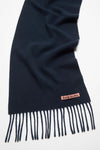 SKINNY FRINGE WOOL SCARF IN NAVY BLUE