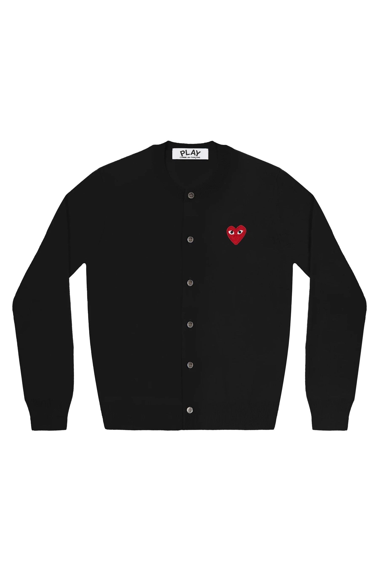 CARDIGAN WITH RED HEART IN BLACK, SS24