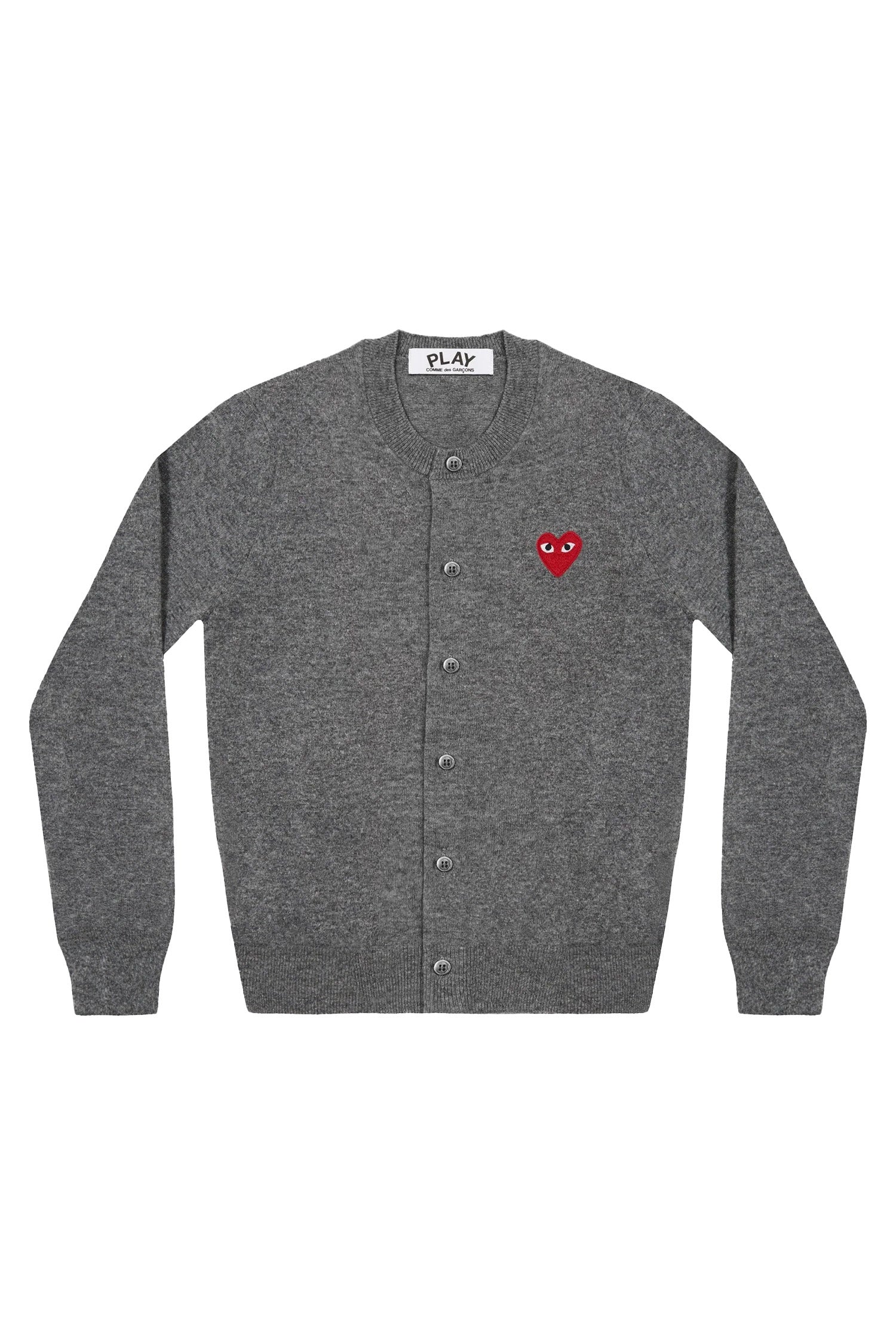 CARDIGAN WITH RED HEART IN GREY, SS24