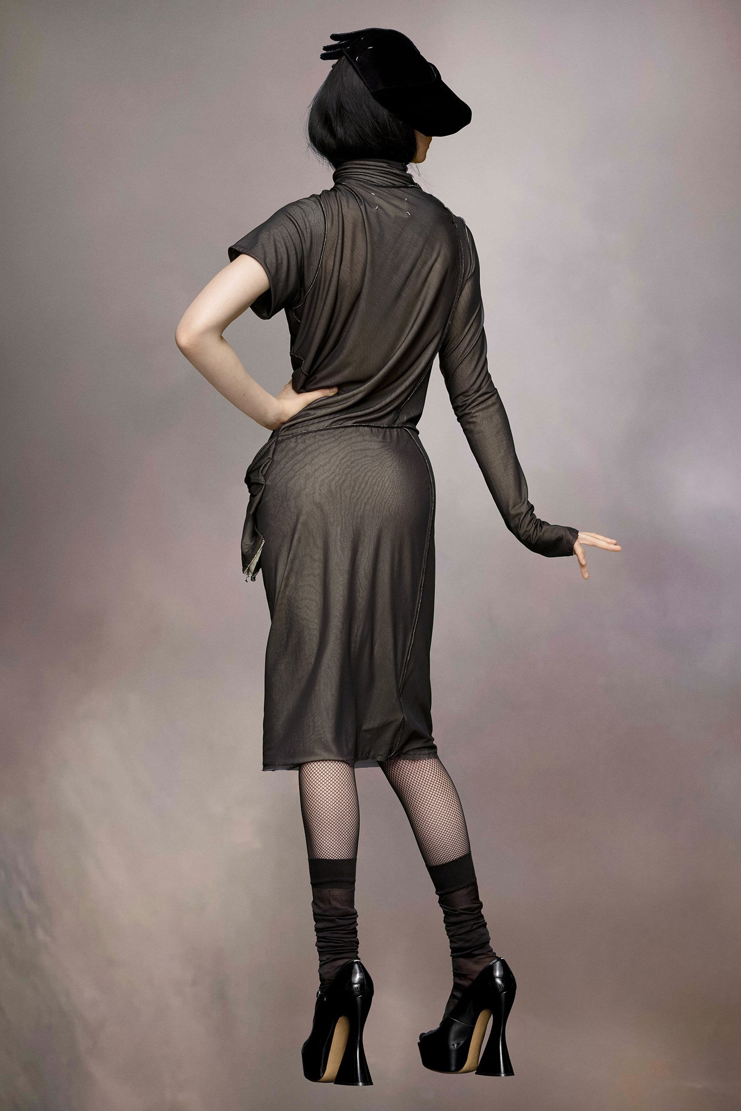 ASYMMETRIC RUCHED DRESS IN BLACK, SS24