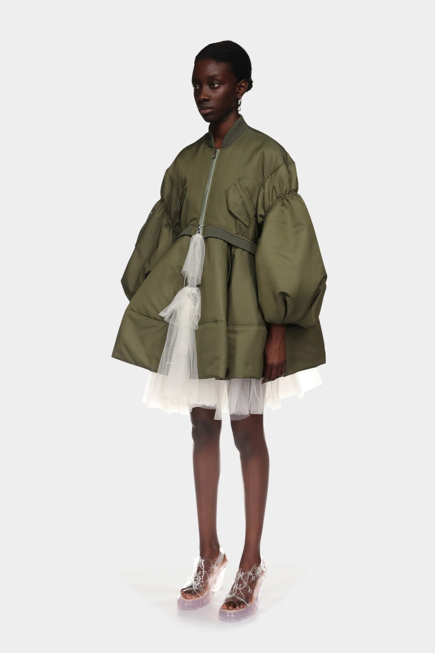 PUFF SLEEVE BOMBER COAT IN KHAKI, SS23 - Zambesi Store