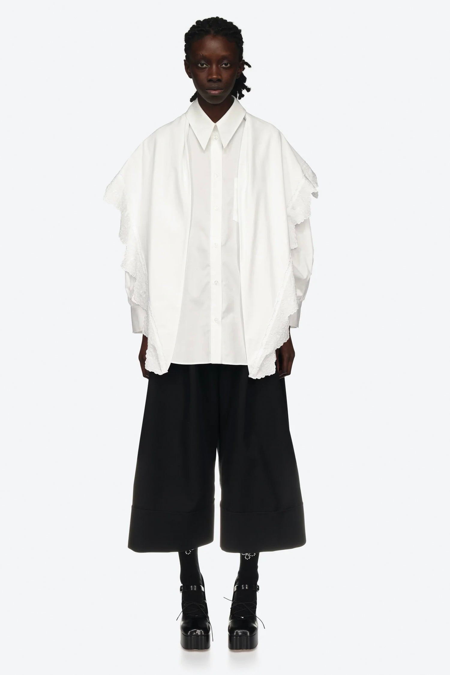 POINTED COLLAR SHIRT WITH TRIM IN WHITE/WHITE, AW23