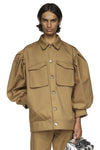 PUFF SLEEVE WORKWEAR JACKET IN OLIVE/PEARL, SS24