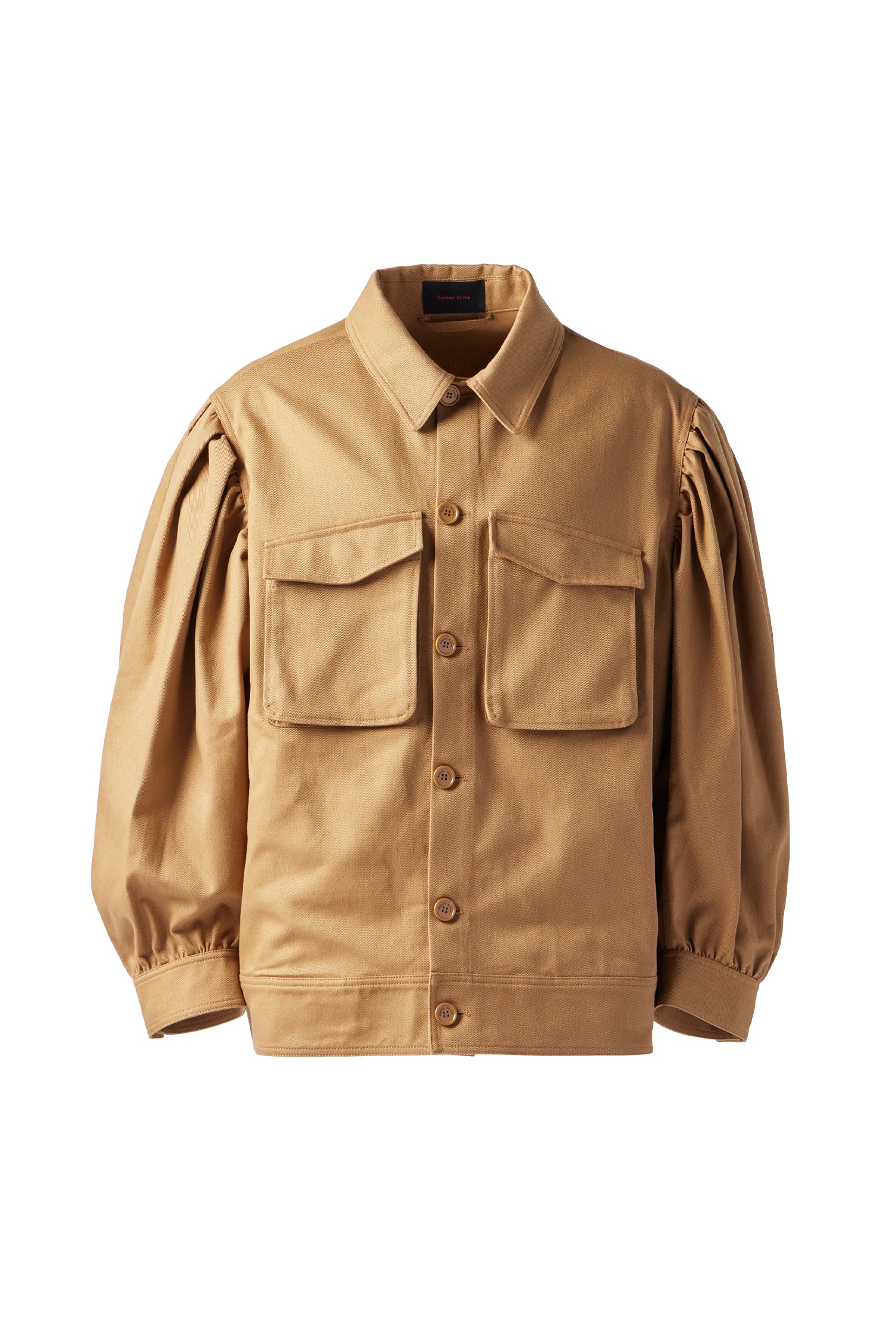 PUFF SLEEVE WORKWEAR JACKET IN OLIVE/PEARL, SS24