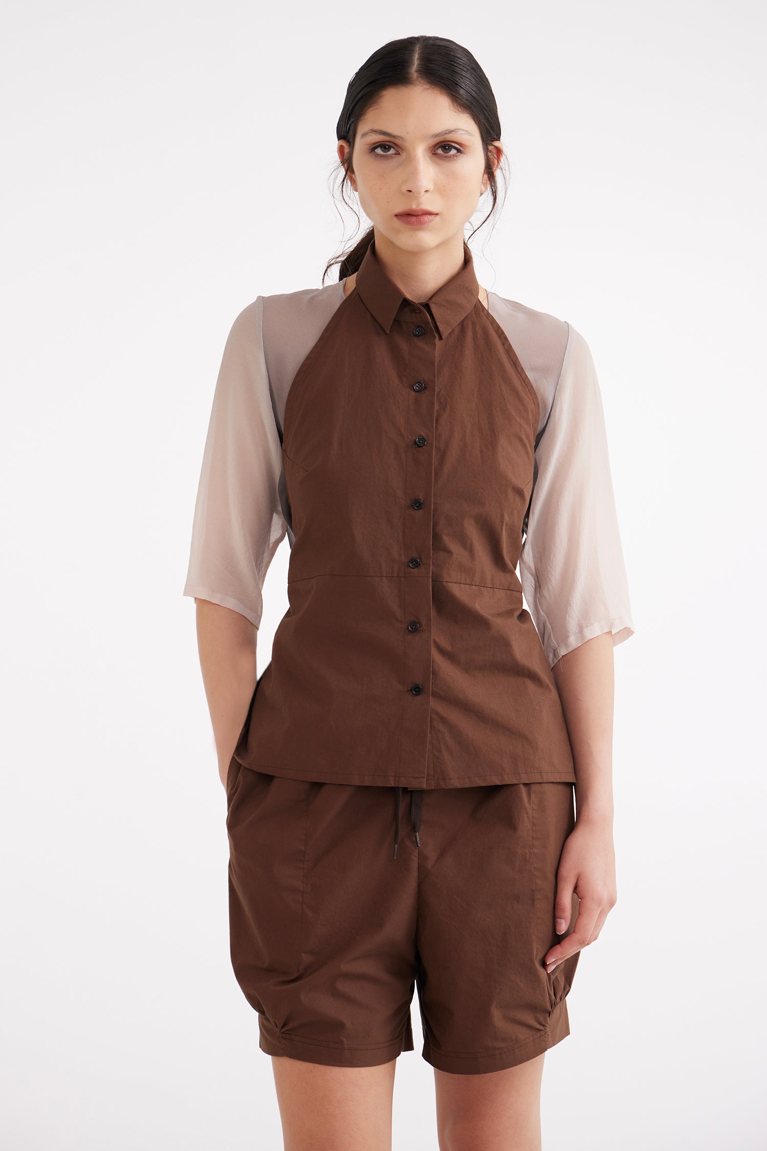 SHIRT HALTER IN CACAO, S25