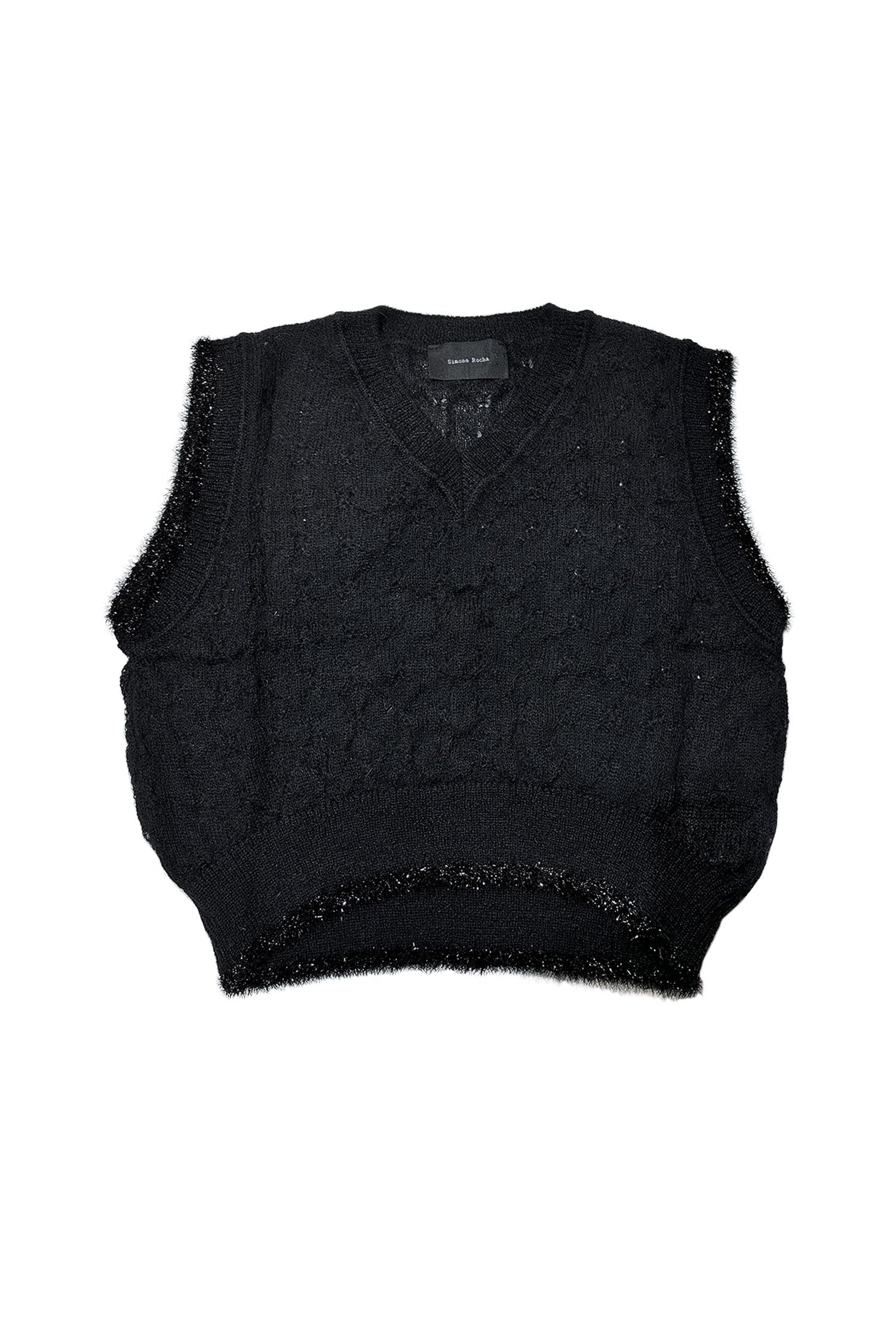 KNIT VEST WITH TINSEL TRIM IN BLACK, SS24