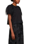 CROPPED SHORT PUFF SLEEVE T-SHIRT W/TRIM &amp; OVERLAY, S22